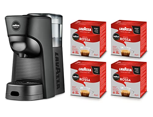 Lavazza Modo Mio Kaffeemaschine Tiny Eco Schwarz mit 64 Kapseln in roter Qualität inkl. Espressomaschine aus recyceltem Kunststoff, 1450 W, 220-240 V, 50/60 Hz, 0,6 Liter von Lavazza