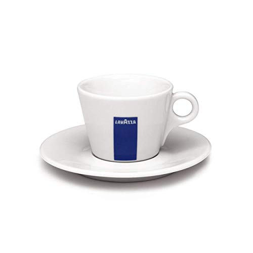 Lavazza Cappuccino-Kaffeetasse und Untertasse, Porzellan, 14 ml, Weiß/Blau, Tasse + Untertasse, Set, weiß/blau, 156 cm von Lavàzza