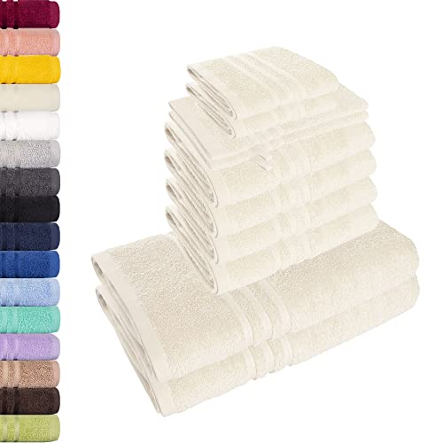 Lavea 10-teiliges Handtuchset Elena - Creme, 4 x Handtuch, 2 x Duschtuch, 2 x Gästetuch, 2 x Waschhandschuh, 100% Baumwolle von Lavea