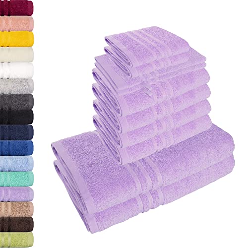 10-teiliges Handtuchset Elena - Lavendel, 4 x Handtuch, 2 x Duschtuch, 2 x Gästetuch, 2 x Waschhandschuh, 100% Baumwolle von Lavea