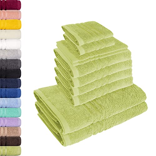 Lavea 10-teiliges Handtuchset Elena - Lindgrün, 4 x Handtuch, 2 x Duschtuch, 2 x Gästetuch, 2 x Waschhandschuh, 100% Baumwolle von Lavea