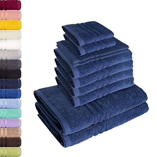 10-teiliges Handtuchset Elena - Navy, 4 x Handtuch, 2 x Duschtuch, 2 x Gästetuch, 2 x Waschhandschuh, 100% Baumwolle von Lavea