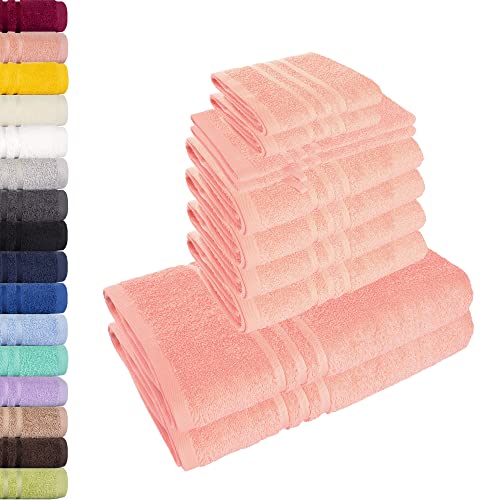 Lavea 10-teiliges Handtuchset Elena - Pastellrosa, 4 x Handtuch, 2 x Duschtuch, 2 x Gästetuch, 2 x Waschhandschuh, 100% Baumwolle von Lavea