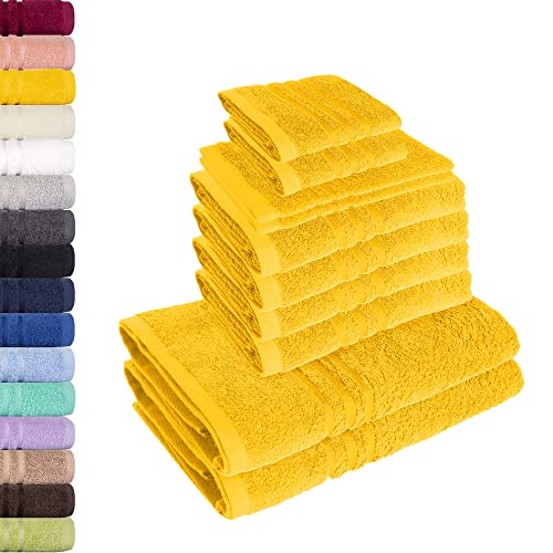 Lavea 10-teiliges Handtuchset Elena - Rapsgelb, 4 x Handtuch, 2 x Duschtuch, 2 x Gästetuch, 2 x Waschhandschuh, 100% Baumwolle von Lavea