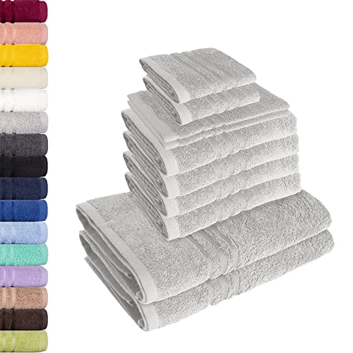 Lavea 10-teiliges Handtuchset Elena - Silber, 4 x Handtuch, 2 x Duschtuch, 2 x Gästetuch, 2 x Waschhandschuh, 100% Baumwolle von Lavea