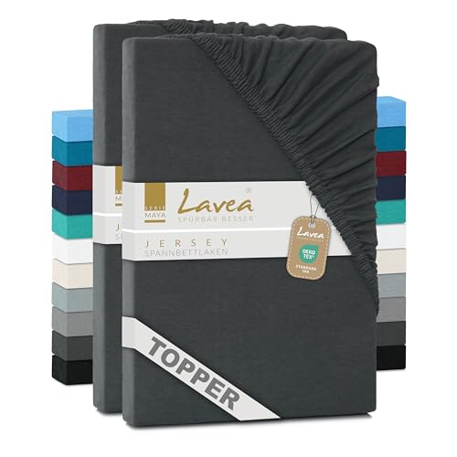2er Set Lavea Topper Spannbettlaken - Spannbetttuch Jersey Topper Serie Maya, 180x200cm | 200x200cm, Anthrazit, 100% Baumwolle, hochwertige Verarbeitung, mit Gummizug 2er Set Lavea Topper Spannbettlaken - Spannbetttuch Jersey Topper Serie Maya, 180x200cm | 200x200cm, Anthrazit, 100% Baumwolle, hochwertige Verarbeitung, mit Gummizug von Lavea