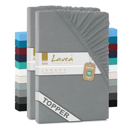 2er Set Lavea Topper Spannbettlaken - Spannbetttuch Jersey Topper Serie Maya, 200x220cm, Mittelgrau, 100% Baumwolle, hochwertige Verarbeitung, mit Gummizug 2er Set Lavea Topper Spannbettlaken - Spannbetttuch Jersey Topper Serie Maya, 200x220cm, Mittelgrau, 100% Baumwolle, hochwertige Verarbeitung, mit Gummizug von Lavea