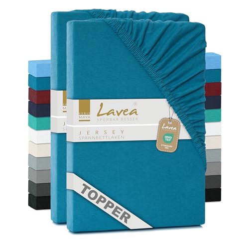 2er Set Lavea Topper Spannbettlaken - Spannbetttuch Jersey Topper Serie Maya, 90x200cm | 100x200cm, Aquamarin, 100% Baumwolle, hochwertige Verarbeitung, mit Gummizug 2er Set Lavea Topper Spannbettlaken - Spannbetttuch Jersey Topper Serie Maya, 90x200cm | 100x200cm, Aquamarin, 100% Baumwolle, hochwertige Verarbeitung, mit Gummizug von Lavea