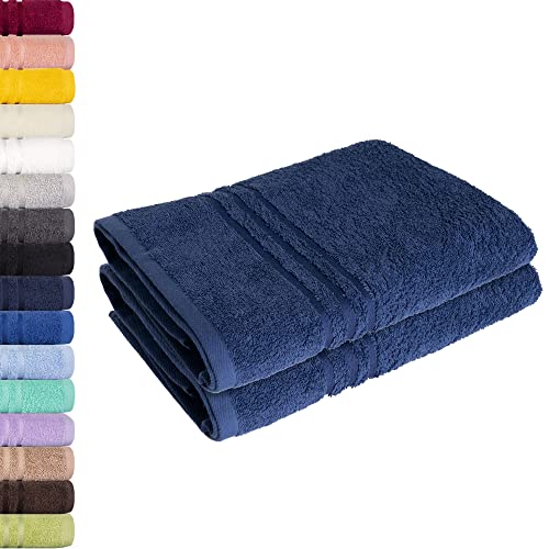 Lavea 2er Set Saunatuch 80x200 cm – Hochwertige, Saugstarke Saunatücher aus 100% Baumwolle, Frottierserie Elena – Waschbar und Strapazierfähig - Navy von Lavea
