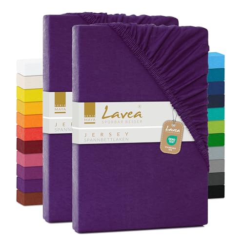 2er Set Spannbettlaken - Serie Maya Doppelpack Spannbetttuch für Matratzen bis 20cm - 120x200cm, Dunkellila, 100% Baumwolle, hochwertige Verarbeitung, mit Gummizug von Lavea