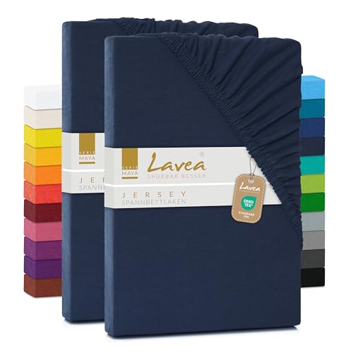 2er Set Spannbettlaken - Serie Maya Doppelpack Spannbetttuch für Matratzen bis 40cm - 200x220cm für Boxspring- und Wasserbetten, Galaxyblau, 100% Baumwolle, hochwertige Verarbeitung, mit Gummizug von Lavea