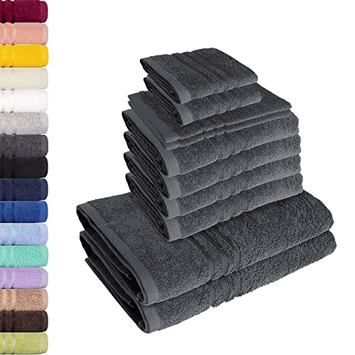 Lavea 10-teiliges Handtuchset Elena - Anthrazit, 4 x Handtuch, 2 x Duschtuch, 2 x Gästetuch, 2 x Waschhandschuh, 100% Baumwolle von Lavea