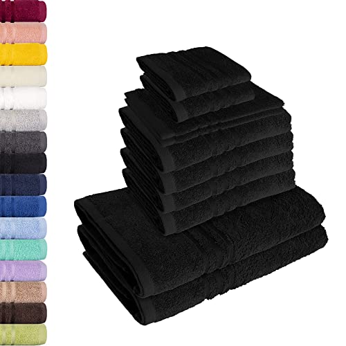 Lavea 10-teiliges Handtuchset Elena - Schwarz, 4 x Handtuch, 2 x Duschtuch, 2 x Gästetuch, 2 x Waschhandschuh, 100% Baumwolle von Lavea