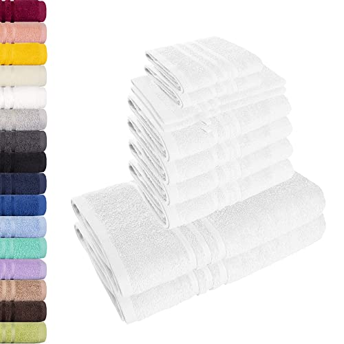 Lavea 10-teiliges Handtuchset Elena - Weiß, 4 x Handtuch, 2 x Duschtuch, 2 x Gästetuch, 2 x Waschhandschuh, 100% Baumwolle von Lavea