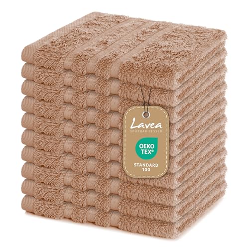 Lavea 10er Set Seiftuch 30x30cm, Frottierserie Elena, Cappuccino von Lavea