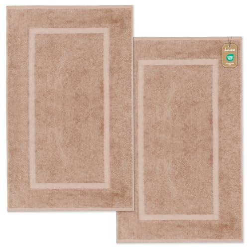 Lavea 2er Set Badematte 50x80 cm – rutschfeste, Waschbare Badematten aus 100% Baumwolle, Frottierserie Elena – Saugstark, Strapazierfähig und Zeitlos – Ideal für Badezimmer, Dusche - Cappuccino von Lavea
