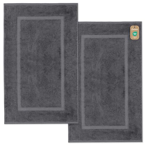 Lavea 2er Set Badematte 50x80 cm – rutschfeste, Waschbare Badematten aus 100% Baumwolle, Frottierserie Elena – Saugstark, Strapazierfähig und Zeitlos – Ideal für Badezimmer, Dusche - Anthrazit von Lavea