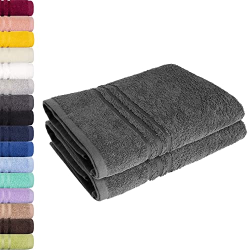 Lavea 2er Set Duschtuch 70x140 cm, Frottierserie Elena - Premium Dusch-Handtuch Set/Badetücher Set - weich & saugfähig 100% Baumwolle - Anthrazit von Lavea