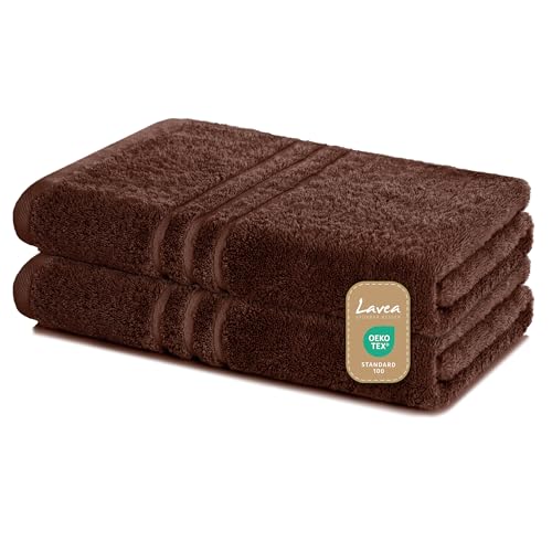Lavea 2er Set Duschtuch 70x140 cm, Frottierserie Elena - Premium Dusch-Handtuch Set/Badetücher Set - weich & saugfähig 100% Baumwolle - Kaffeebraun von Lavea
