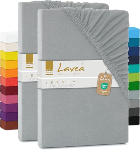 2er Set Spannbettlaken - Serie Maya Doppelpack Spannbetttuch für Matratzen bis 40cm - 200x220cm für Boxspring- und Wasserbetten, Silber, 100% Baumwolle, hochwertige Verarbeitung, mit Gummizug 2er Set Spannbettlaken - Serie Maya Doppelpack Spannbetttuch für Matratzen bis 40cm - 200x220cm für Boxspring- und Wasserbetten, Silber, 100% Baumwolle, hochwertige Verarbeitung, mit Gummizug von Lavea