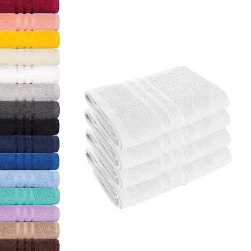 Lavea 4er-Set Frottier-Handtücher - 100% Baumwolle Oeko-TEX-Zertifiziert, saugstark und langlebig - 4 Handtücher (50x100 cm), Weiß von Lavea