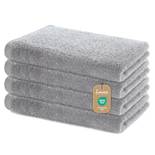 Lavea 4er Set Handtücher 40x70 cm - Weiche & saugstarke Gästetücher aus 100% Baumwolle – Oeko-TEX 100 Zertifiziert – Waschbar bei 60 Grad – Ideal für Bad, Gäste-WC, Sport & Fitness - Silber Lavea 4er Set Handtücher 40x70 cm - Weiche & saugstarke Gästetücher aus 100% Baumwolle – Oeko-TEX 100 Zertifiziert – Waschbar bei 60 Grad – Ideal für Bad, Gäste-WC, Sport & Fitness - Silber von Lavea