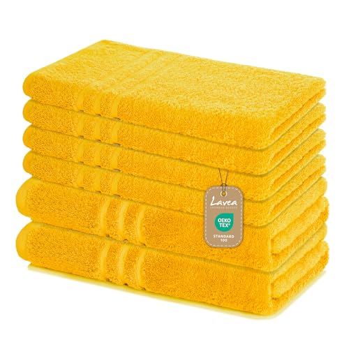 Lavea 6-teiliges Handtuchset aus 100% Baumwolle – Rapsgelb, 4 Handtücher 50x100 cm & 2 Duschtücher 70x140 cm – Weich, saugstark & Oeko-TEX Zertifiziert – Flauschiges Badehandtuch Set für Bad & Gäste von Lavea