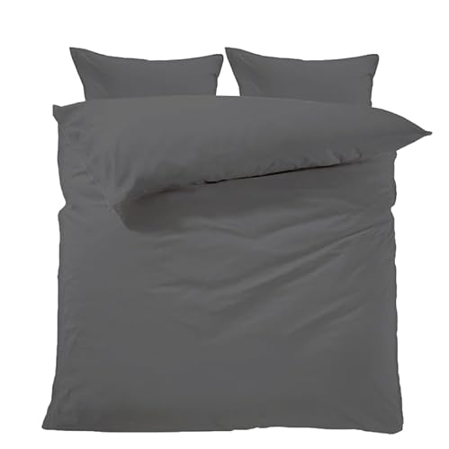Lavea Bettwäsche 135x200 cm, 3teilig, Anthrazit, Unifarbig, 100% Baumwolle - Atmungsaktiv, Nachhaltig, Pflegeleicht, ÖKO-TEX, 1x Ganzjahres Bettwäsche mit Reißverschluss und 2X Kissenbezug 40x60 cm von Lavea