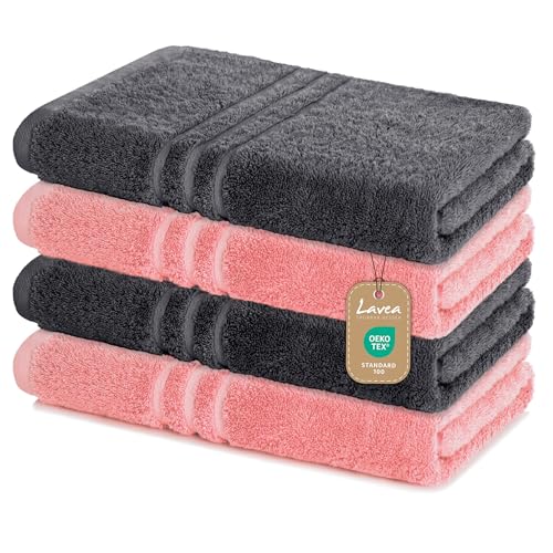 Lavea Duschtücher 4er Set – 70x140 cm – 100% Baumwolle – Weiche & Saugfähige Frottee Handtücher – 500 g/m² – Einfarbig & Zweifarbig – ÖKO-TEX Zertifiziert – Waschbar bis 60°C - Anthrazit & Pastellrosa Lavea Duschtücher 4er Set – 70x140 cm – 100% Baumwolle – Weiche & Saugfähige Frottee Handtücher – 500 g/m² – Einfarbig & Zweifarbig – ÖKO-TEX Zertifiziert – Waschbar bis 60°C - Anthrazit & Pastellrosa von Lavea