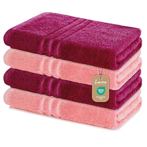 Lavea Duschtücher 4er Set – 70x140 cm – 100% Baumwolle – Weiche & Saugfähige Frottee Handtücher – 500 g/m² – Einfarbig & Zweifarbig – ÖKO-TEX Zertifiziert – Waschbar bis 60°C - Bordeaux & Pastellrosa Lavea Duschtücher 4er Set – 70x140 cm – 100% Baumwolle – Weiche & Saugfähige Frottee Handtücher – 500 g/m² – Einfarbig & Zweifarbig – ÖKO-TEX Zertifiziert – Waschbar bis 60°C - Bordeaux & Pastellrosa von Lavea