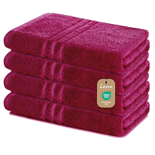 Lavea Duschtücher 4er Set – 70x140 cm – 100% Baumwolle – Weiche & Saugfähige Frottee Handtücher – 500 g/m² – Einfarbig & Zweifarbig – ÖKO-TEX Zertifiziert – Waschbar bis 60°C - Bordeaux Lavea Duschtücher 4er Set – 70x140 cm – 100% Baumwolle – Weiche & Saugfähige Frottee Handtücher – 500 g/m² – Einfarbig & Zweifarbig – ÖKO-TEX Zertifiziert – Waschbar bis 60°C - Bordeaux von Lavea