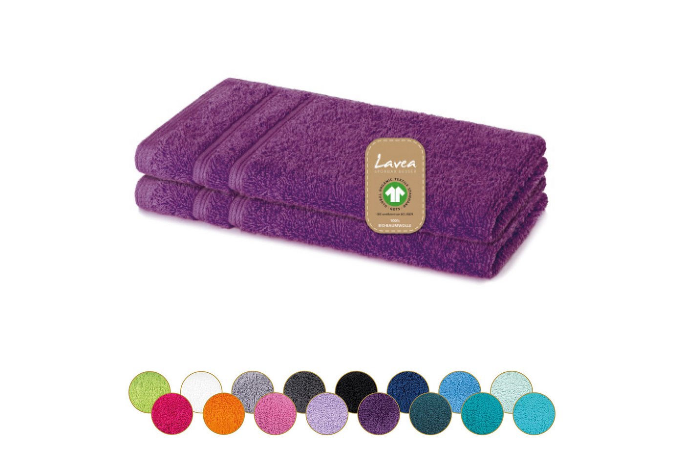 Lavea Gästehandtuch Bali Gästetücher 30x50 cm, Weiches Bio-Baumwollfrottee (Set, 2-St), pflegeleicht, GOTS-zertifiziert, extra saugstark mit 500g/m² von Lavea