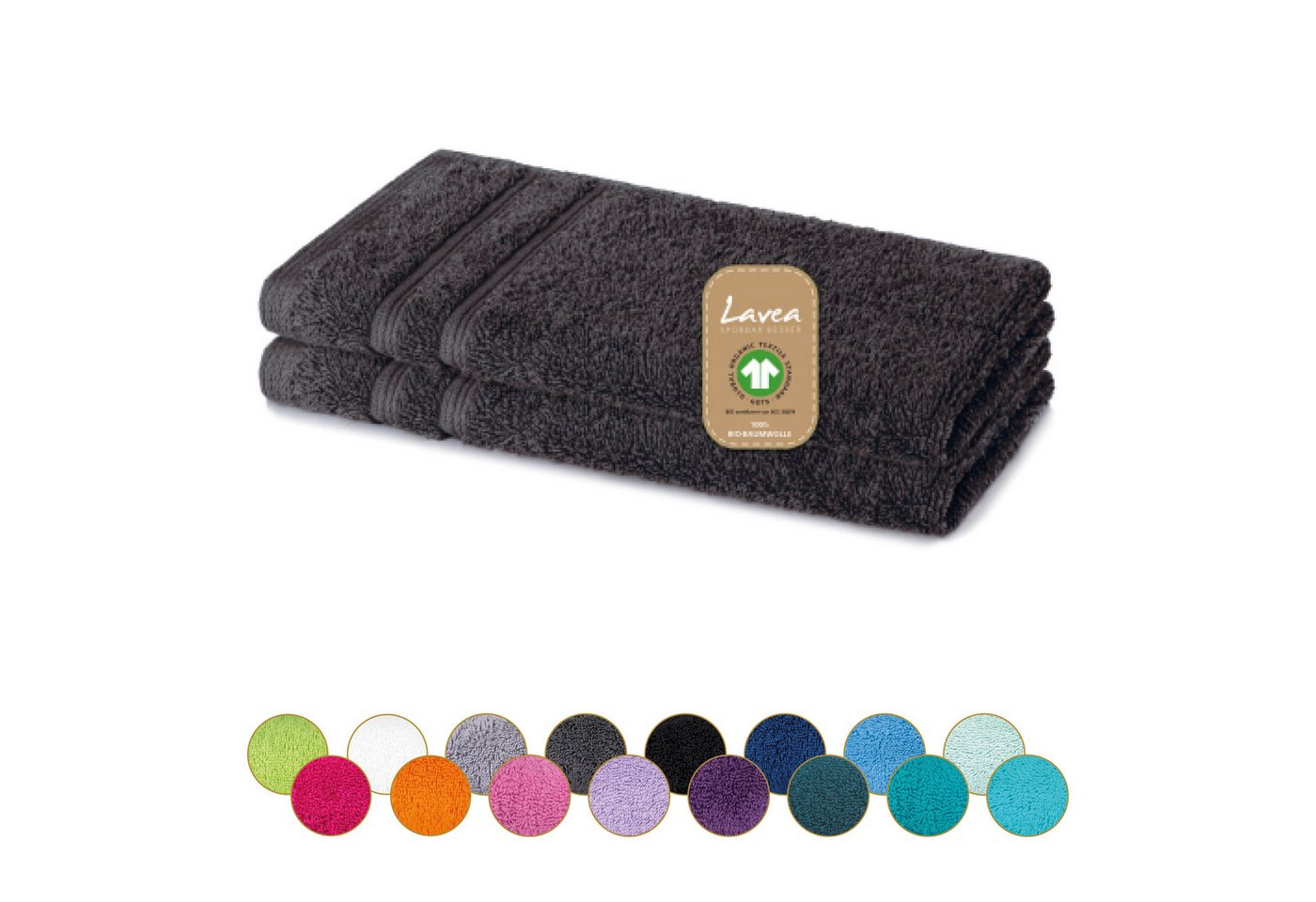 Lavea Gästehandtuch Bali Gästetücher 30x50 cm, Weiches Bio-Baumwollfrottee (Set, 2-St), pflegeleicht, GOTS-zertifiziert, extra saugstark mit 500g/m² von Lavea