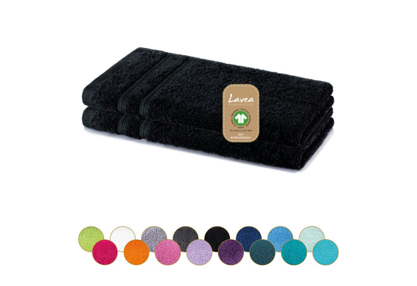 Lavea Gästehandtuch Bali Gästetücher 30x50 cm, Weiches Bio-Baumwollfrottee (Set, 2-St), pflegeleicht, GOTS-zertifiziert, extra saugstark mit 500g/m² von Lavea