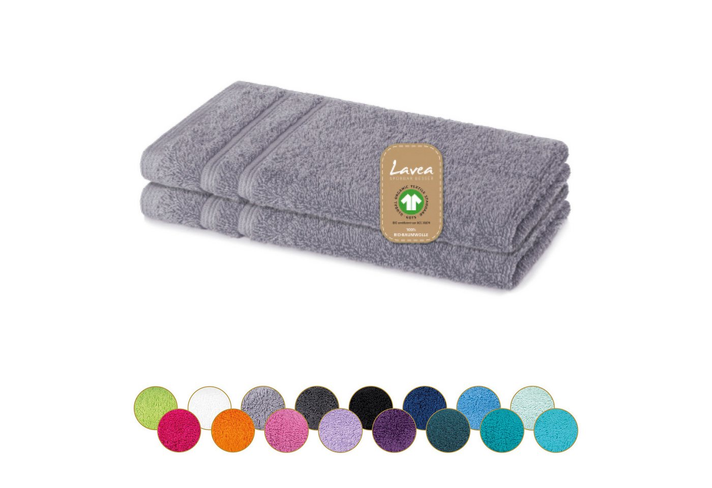 Lavea Gästehandtuch Bali Gästetücher 30x50 cm, Weiches Bio-Baumwollfrottee (Set, 2-St), pflegeleicht, GOTS-zertifiziert, extra saugstark mit 500g/m² von Lavea
