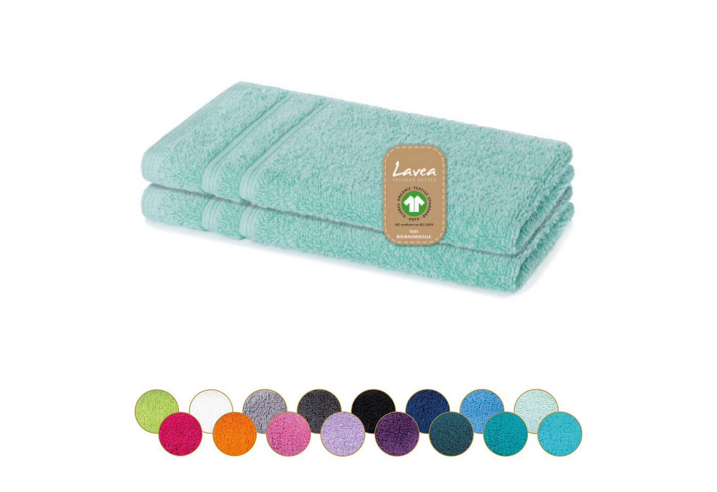 Lavea Gästehandtuch Bali Gästetücher 30x50 cm, Weiches Bio-Baumwollfrottee (Set, 2-St), pflegeleicht, GOTS-zertifiziert, extra saugstark mit 500g/m² von Lavea