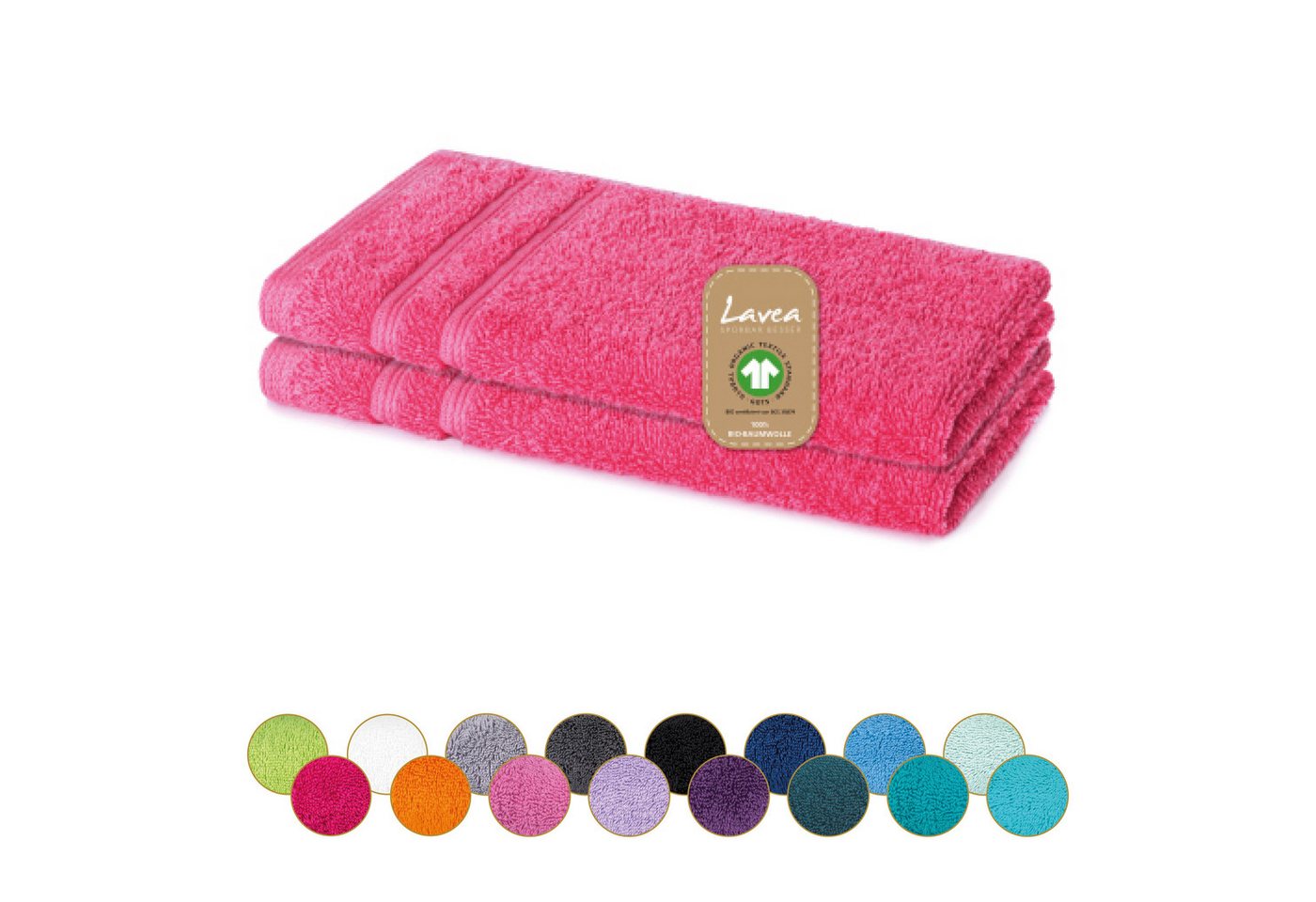 Lavea Gästehandtuch Bali Gästetücher 30x50 cm, Weiches Bio-Baumwollfrottee (Set, 2-St), pflegeleicht, GOTS-zertifiziert, extra saugstark mit 500g/m² von Lavea