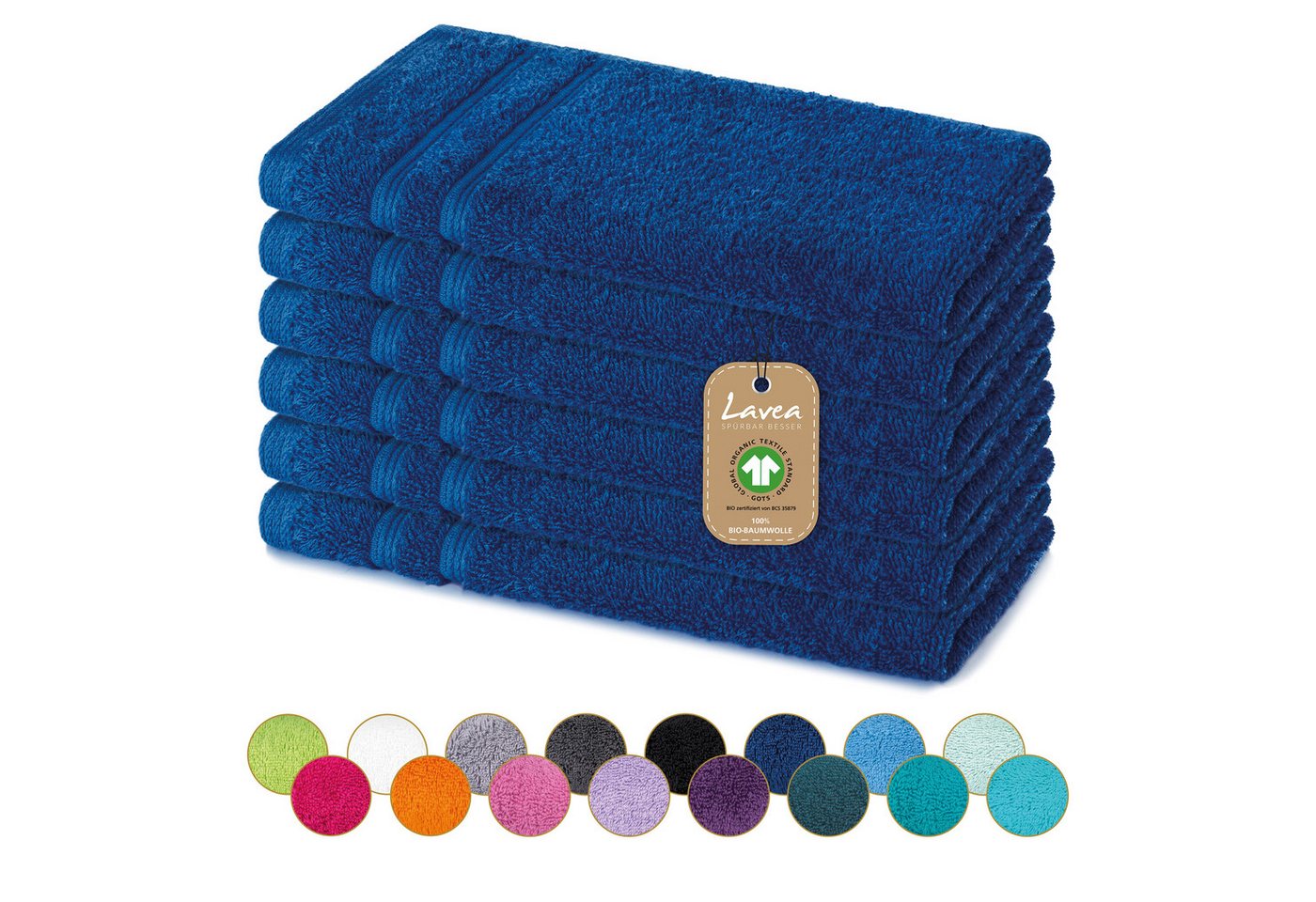 Lavea Gästehandtuch Bali Gästetücher 30x50 cm, Weiches Bio-Baumwollfrottee (Set, 6-St), pflegeleicht, GOTS-zertifiziert, extra saugstark mit 500g/m² von Lavea