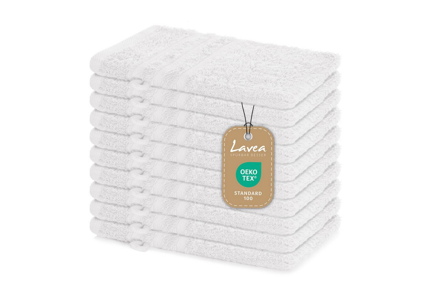 Lavea Handtuch Set saugstarke Frottierserie Elena, aus 100% strapazierfähiger Baumwolle (15x21cm, 10-St), Waschlappen - ideal für die schonende Reinigung des gesamten Körpers von Lavea
