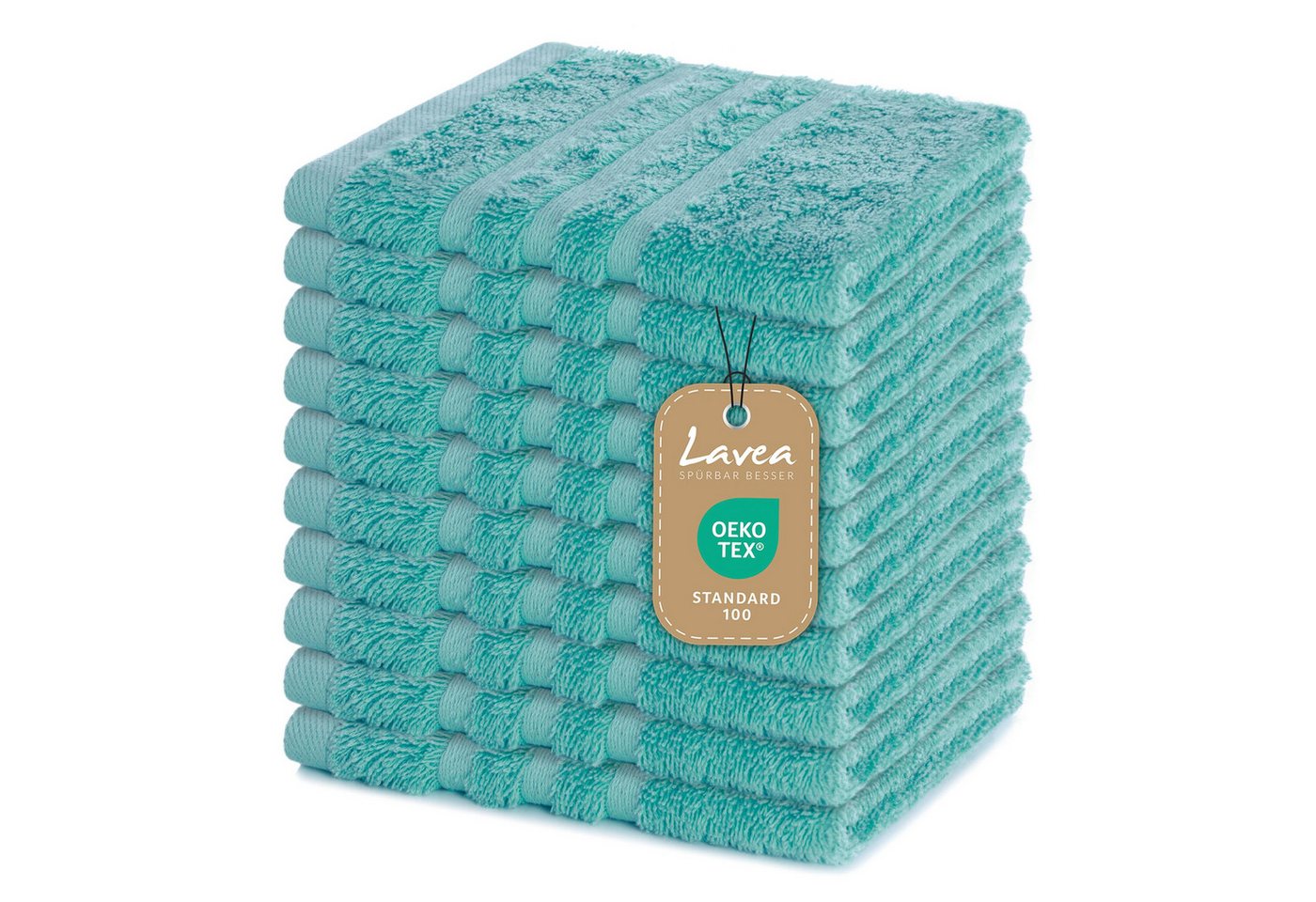 Lavea Handtuch Set saugstarke Frottierserie Elena, aus 100% strapazierfähiger Baumwolle (30x30cm, 10-St), Seiftuch - ideal für die schonende Reinigung des gesamten Körpers von Lavea