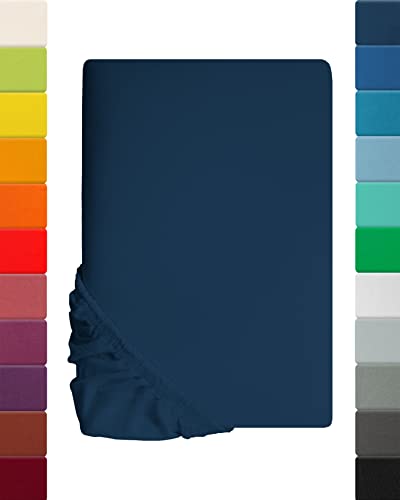 Jersey Spannbettlaken, Spannbetttuch, Lavea Serie Maya, 90x200cm | 100x200cm, Galaxyblau, 100% Baumwolle, hochwertige Verarbeitung, mit Gummizug von Lavea