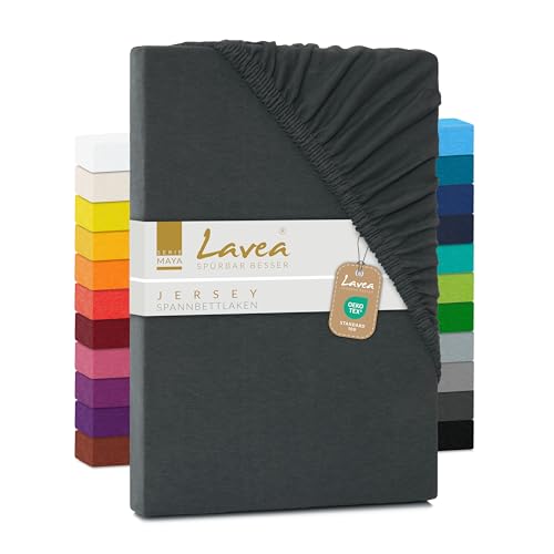 Lavea Jersey Spannbettlaken 180-200x200cm - 40cm Steg für Boxspringbetten - Anthrazit, Weich & Atmungsaktiv - Premium Qualität, Pflegeleicht, Perfekte Passform - Ideal für Boxspringbetten Lavea Jersey Spannbettlaken 180-200x200cm - 40cm Steg für Boxspringbetten - Anthrazit, Weich & Atmungsaktiv - Premium Qualität, Pflegeleicht, Perfekte Passform - Ideal für Boxspringbetten von Lavea