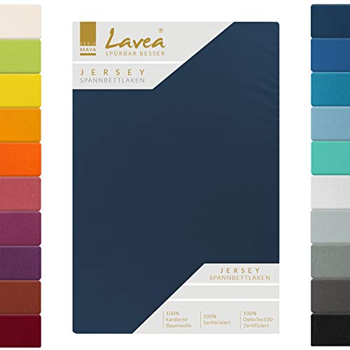 Jersey Topper Spannbettlaken, Topper Spannbetttuch, Lavea Topper Serie Maya, 180x200cm | 200x200cm, Galaxyblau, 100% Baumwolle, hochwertige Verarbeitung, mit Gummizug von Lavea