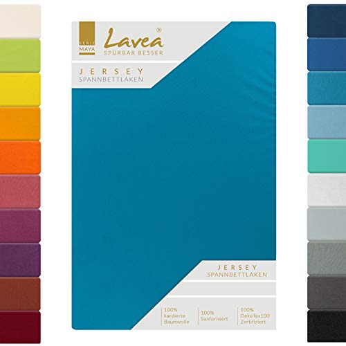 Jersey Topper Spannbettlaken, Topper Spannbetttuch, Lavea Topper Serie Maya, 90x200cm | 100x200cm, Aquamarin, 100% Baumwolle, hochwertige Verarbeitung, mit Gummizug von Lavea