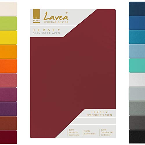 Jersey Topper Spannbettlaken, Topper Spannbetttuch, Lavea Topper Serie Maya, 90x200cm | 100x200cm, Bordeaux, 100% Baumwolle, hochwertige Verarbeitung, mit Gummizug von Lavea