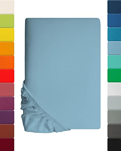 Kinder Jersey Spannbettlaken, Spannbetttuch, Lavea Serie Maya, 60x130cm | 70x140cm, Himmelblau, 100% Baumwolle, hochwertige Verarbeitung, mit Gummizug von Lavea