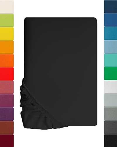 Kinder Jersey Spannbettlaken, Spannbetttuch, Lavea Serie Maya, 60x130cm | 70x140cm, Schwarz, 100% Baumwolle, hochwertige Verarbeitung, mit Gummizug von Lavea