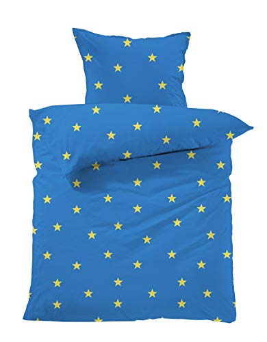 Lavea Kinderbettwäsche Set - Linus Kids 100 x 135cm + 40 x 60cm. Design: Sterne - Farbe: Blau 100% Baumwolle. Hochwertig mit Reißverschluss. GOTS/Bio Zertifiziert. von Lavea