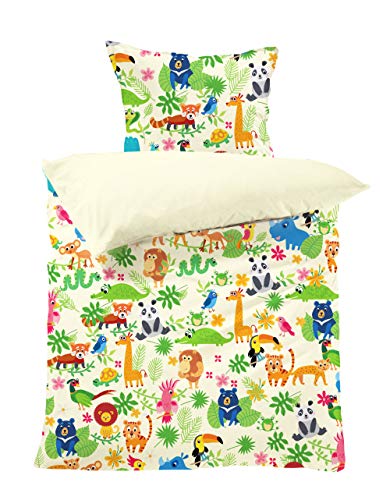 Lavea Kinderbettwäsche Set - Luis 100 x 135cm + 40 x 60cm. Design: Jungle - Farbe: Gelb 100% Baumwolle. Hochwertig mit Reißverschluss. von Lavea