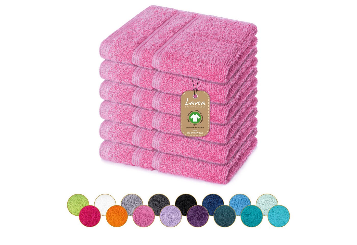 Lavea Seiftuch Bali Seiflappen 30x30 cm, Weiches Bio-Baumwollfrottee (Set, 6-St), pflegeleicht, GOTS-zertifiziert, extra saugstark mit 500g/m² von Lavea